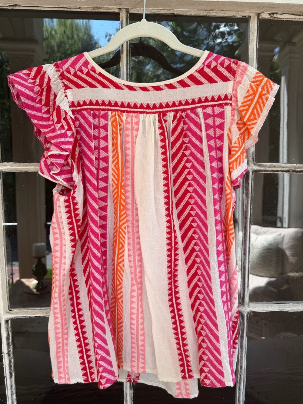 Anthropologie top-Devotion TWINS Red and Pink Patterned Top